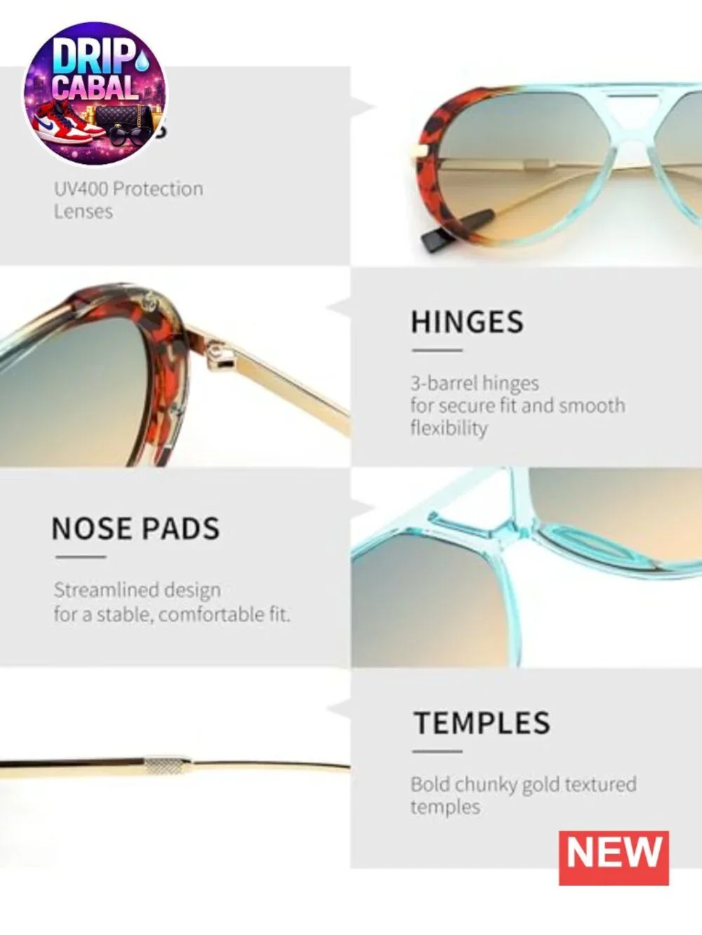 Retro Aviator Sunglasses for Women Men 70s Trendy Metal Frame UV400 Protection